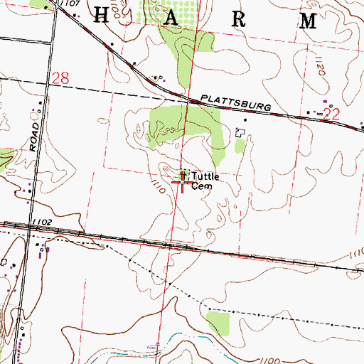 Topographic Map of Tuttle Cemetery, OH