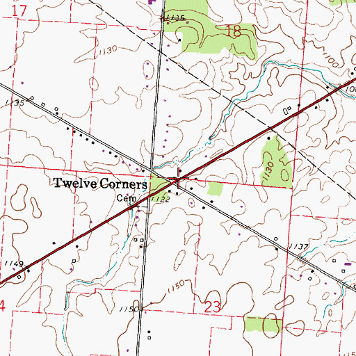 Topographic Map of Twelve Corners, OH
