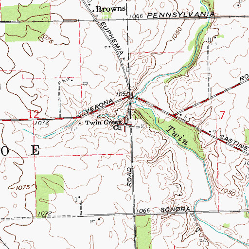 Topographic Map of Twin Creek Church, OH