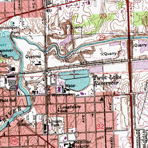 Topographic Map of Twin Lake Reservoir, OH