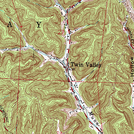 Topographic Map of Twin Valley, OH
