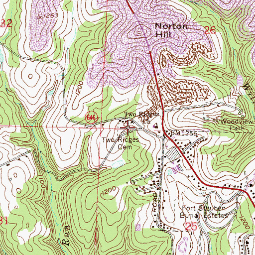 Topographic Map of Two Ridges Cemetery, OH