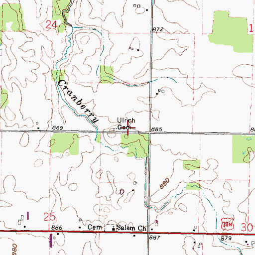 Topographic Map of Ulrich Cemetery, OH