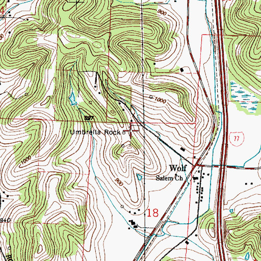 Topographic Map of Umbrella Rock, OH