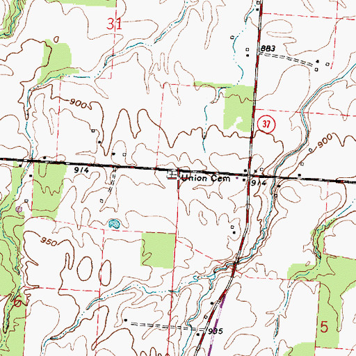 Topographic Map of Union Cemetery, OH