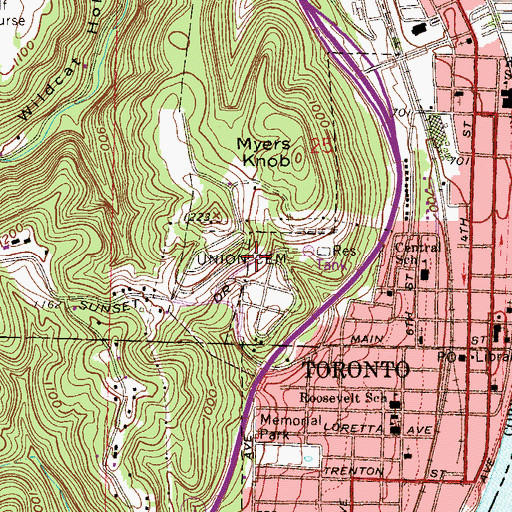 Topographic Map of Union Cemetery, OH