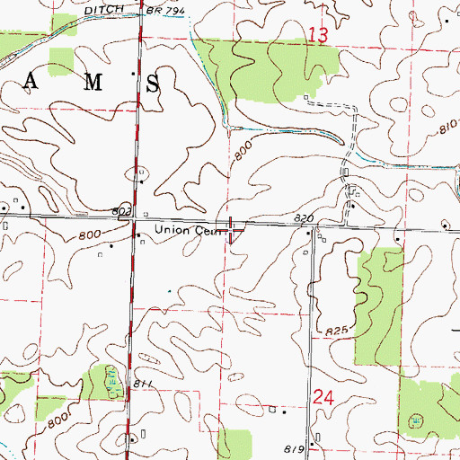 Topographic Map of Union Cemetery, OH