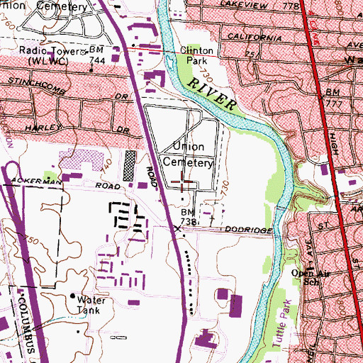 Topographic Map of Union Cemetery, OH