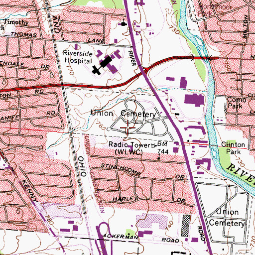 Topographic Map of Union Cemetery, OH
