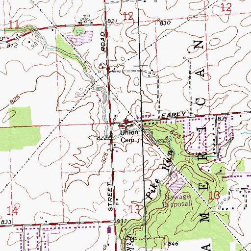 Topographic Map of Union Cemetery, OH