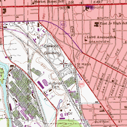 Topographic Map of Union Cemetery, OH