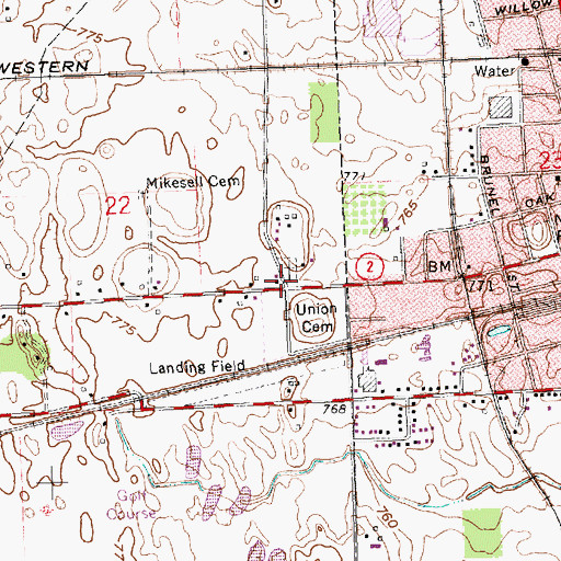 Topographic Map of Union Cemetery, OH