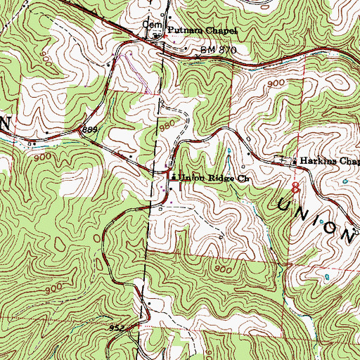 Topographic Map of Union Ridge Church, OH