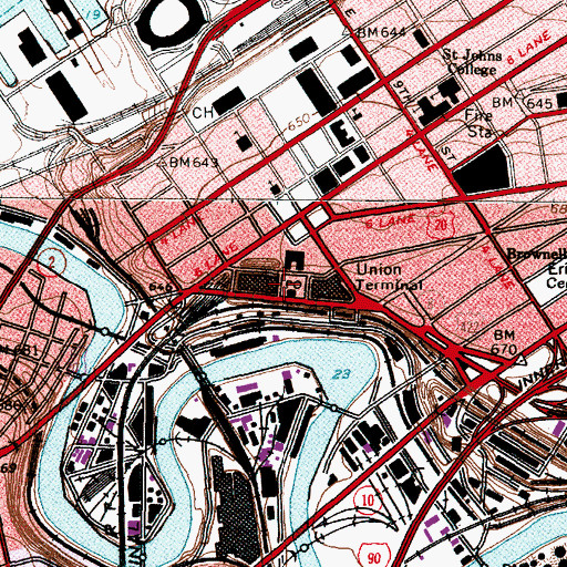 Topographic Map of Union Terminal, OH