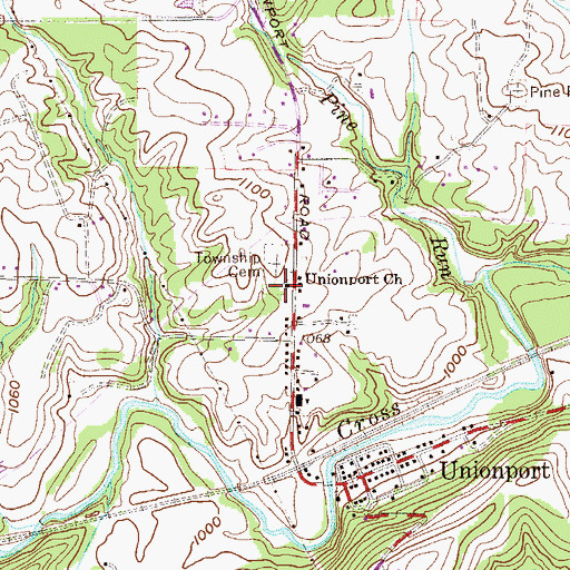 Topographic Map of Unionport Christian Church, OH