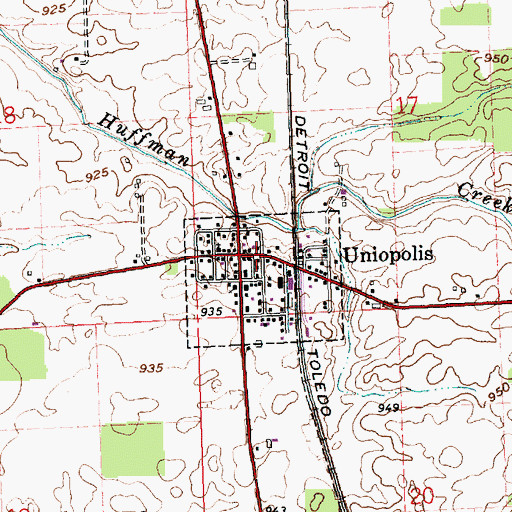 Topographic Map of Uniopolis, OH