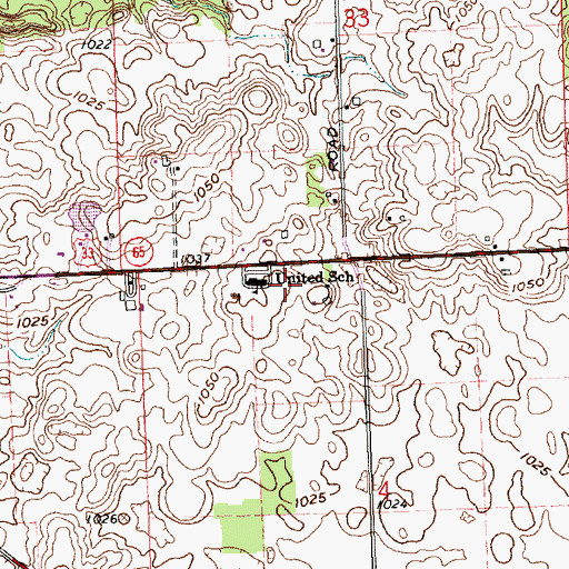 Topographic Map of United School, OH