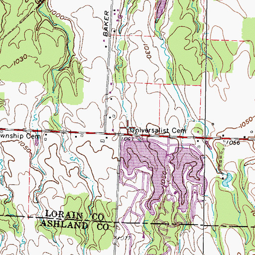 Topographic Map of Universalist Cemetery, OH