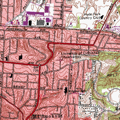 Topographic Map of University of Cincinnati Observatory, OH