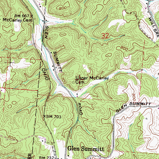 Topographic Map of Upper McCarley Cemetery, OH