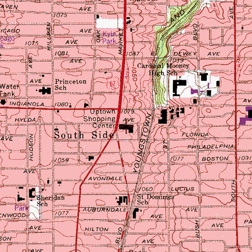 Topographic Map of Uptown Shopping Center, OH