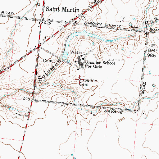 Topographic Map of Ursuline Cemetery, OH