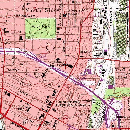 Topographic Map of Urusline High School, OH