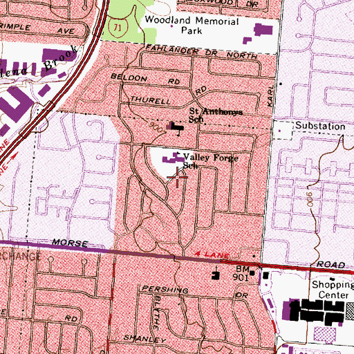 Topographic Map of Valley Forge School, OH