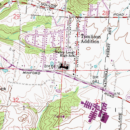 Topographic Map of Valley Local High School, OH