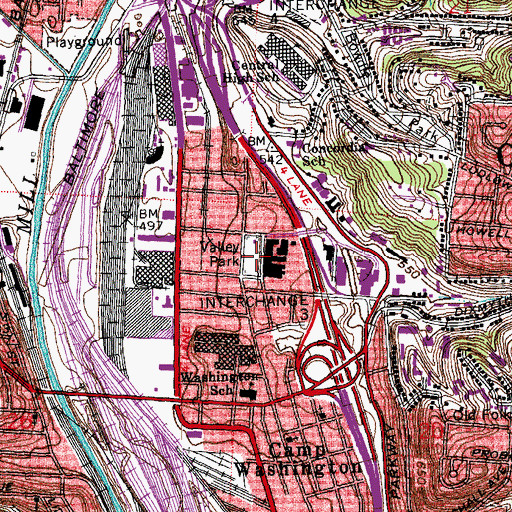 Topographic Map of Valley Park, OH