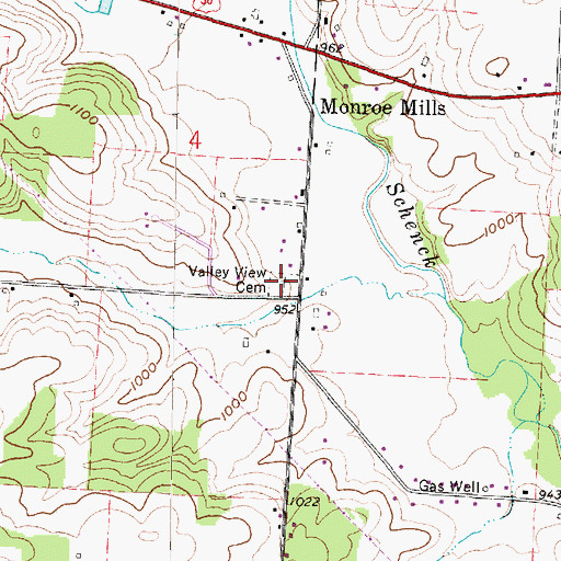 Topographic Map of Valley View Cemetery, OH