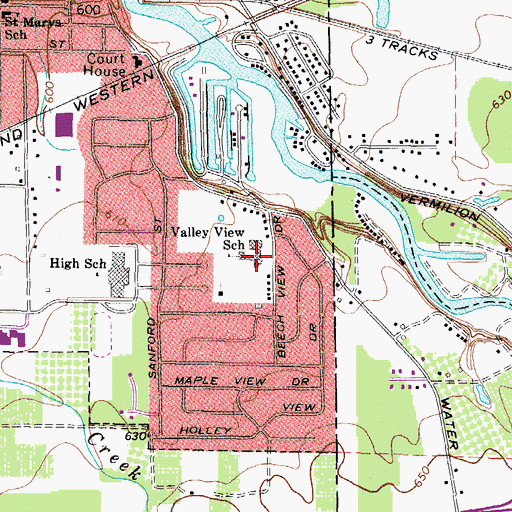 Topographic Map of Valley View School, OH