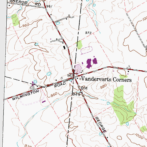 Topographic Map of Vandervorts Corners, OH