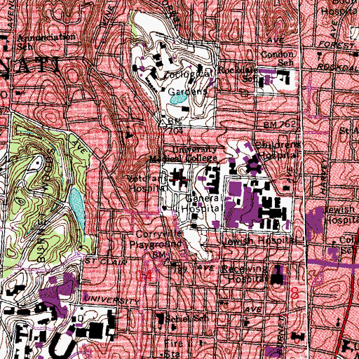 Topographic Map of Cincinnati Veterans Affairs Medical Center, OH