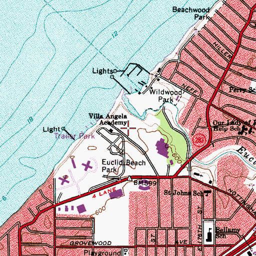 Topographic Map of Villa Angela Academy (historical), OH