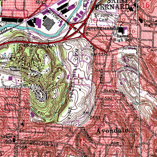 Topographic Map of Vine Street Hill Cemetery, OH