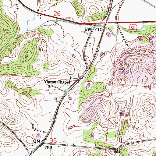 Topographic Map of Vinton Chapel, OH