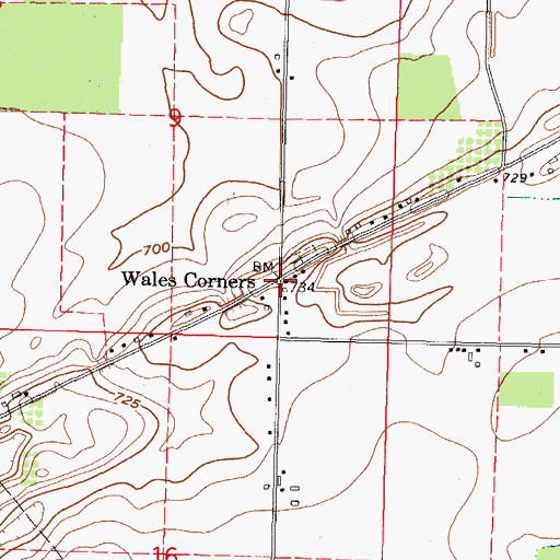 Topographic Map of Wales Corners, OH