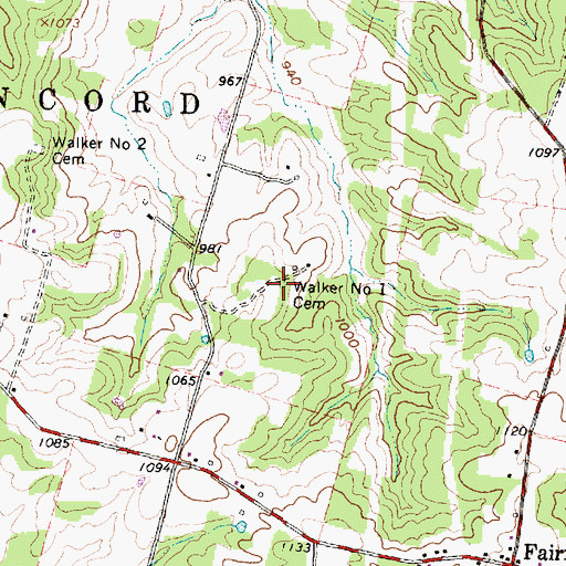 Topographic Map of Walker Number 1 Cemetery, OH