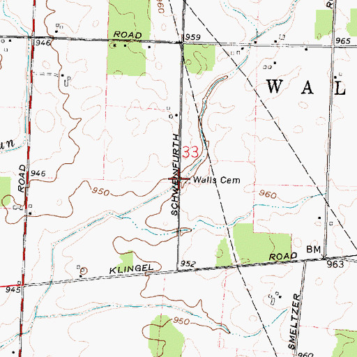 Topographic Map of Walls Cemetery, OH