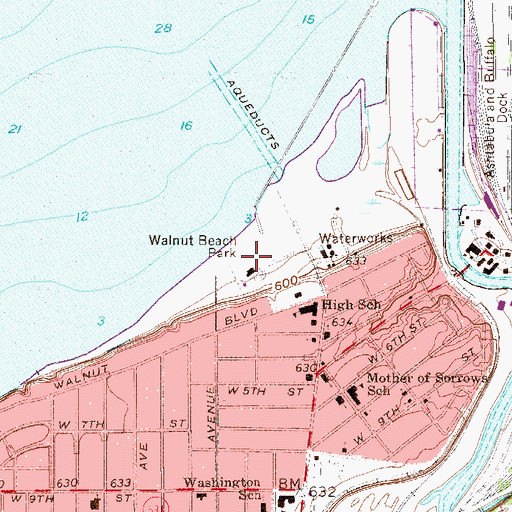 Topographic Map of Walnut Beach Park, OH