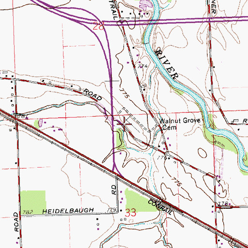 Topographic Map of Walnut Grove Cemetery, OH