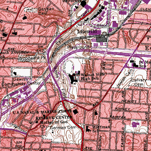 Topographic Map of Walnut Hills High School, OH