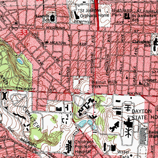 Topographic Map of Walnut Hills Park, OH