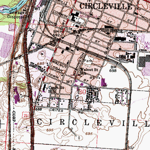 Topographic Map of Walnut Street School, OH