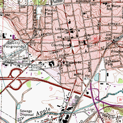 Topographic Map of Walnut Street School, OH