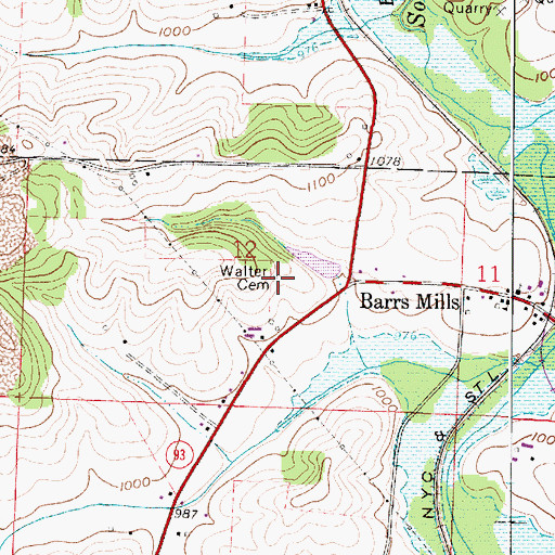 Topographic Map of Walter Cemetery, OH