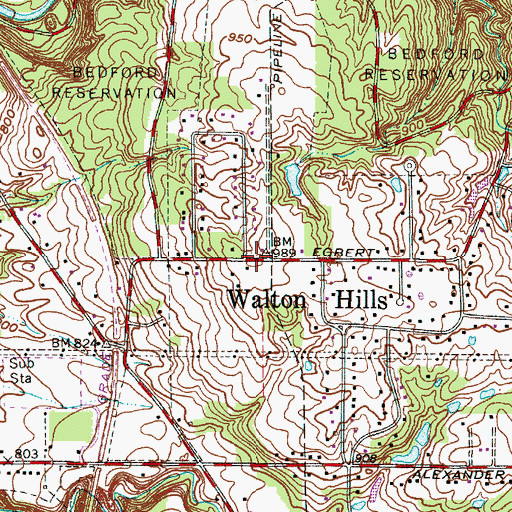 Topographic Map of Walton Hills, OH