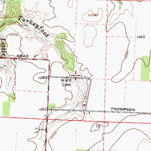 Topographic Map of Ward Cemetery, OH