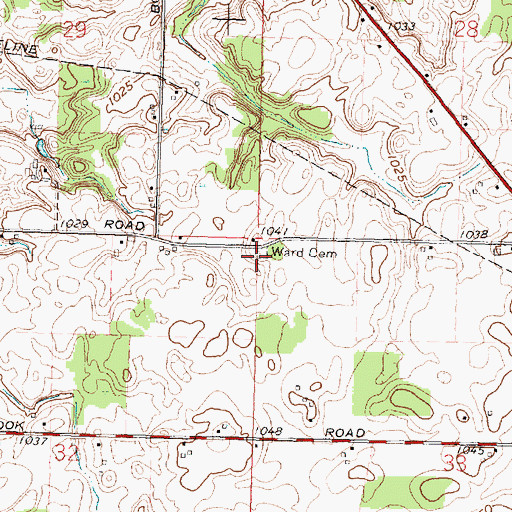 Topographic Map of Ward Cemetery, OH